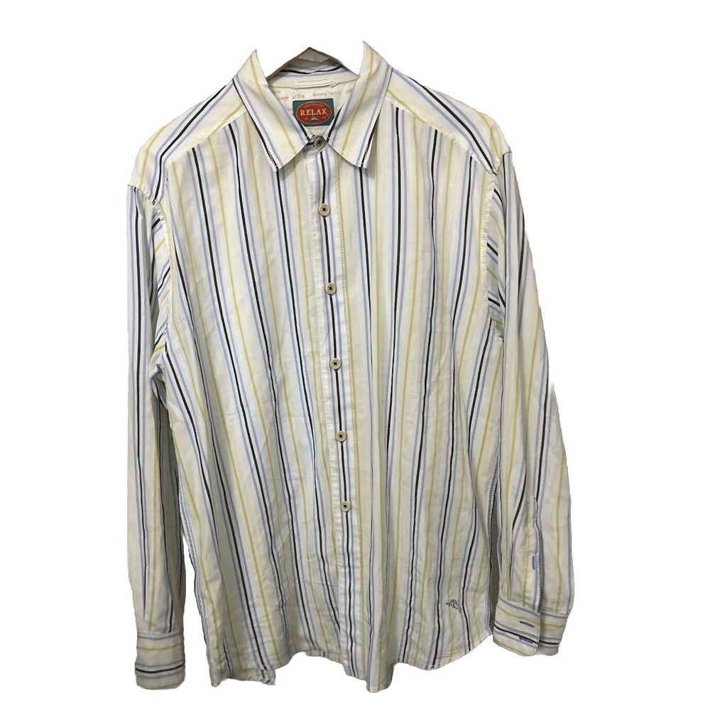 Tommy Bahama Men's Large Relax Long Sleeve Vertical Stripe Button Up Shirt-125